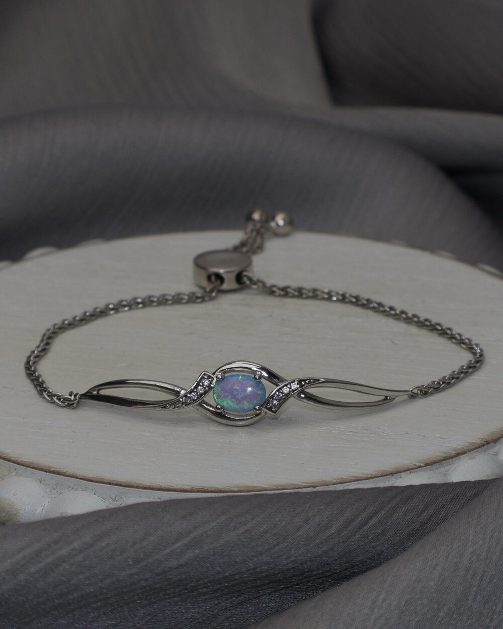 Italian Sterling Silver Opal Slider Bolo Bracelet 6.4G / Adjustable